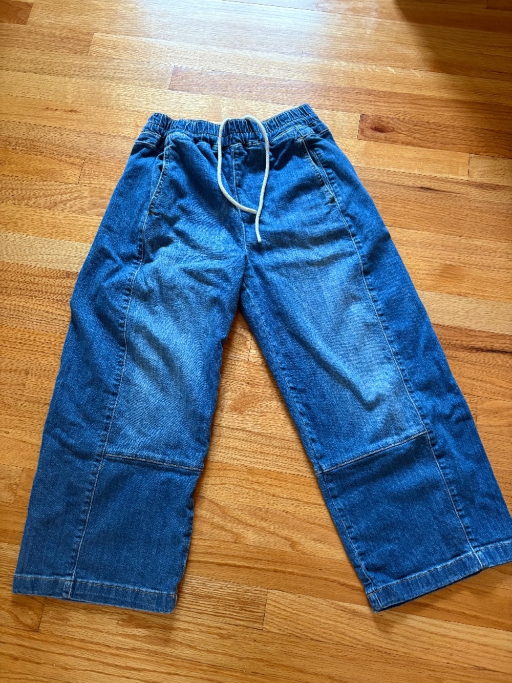 Anthropologie Pilcro Izzie Barrel Jeans – Small Petite, Blue Drawstring
